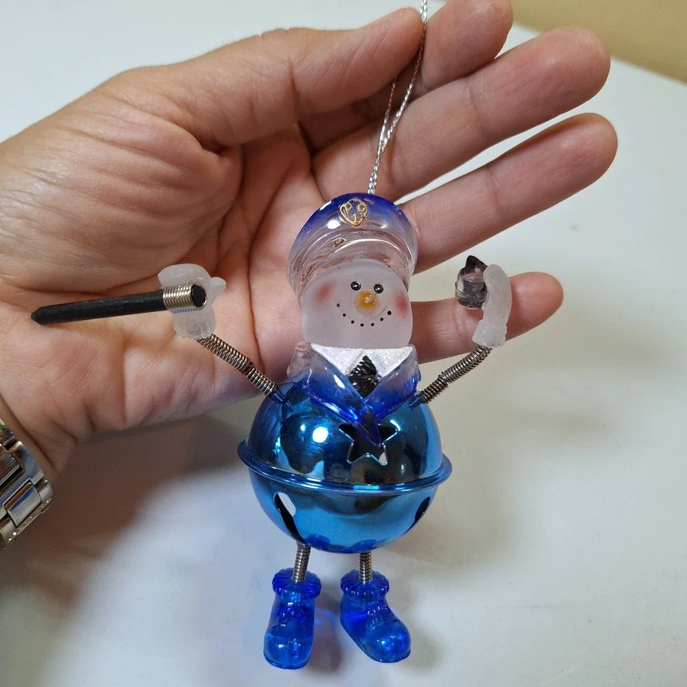 Vintage Blue‎ Policeman Snowman Bell Ornament Plastic Christmas Decoration